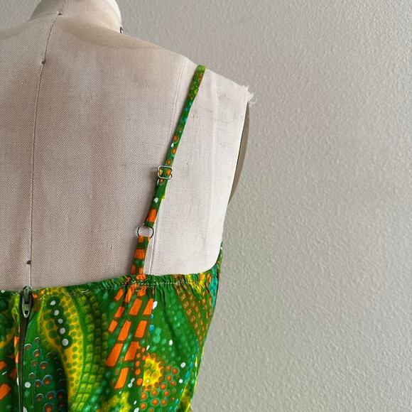 handmade bright green yellow paisley loud print cami mini dress - Picture 5 of 10